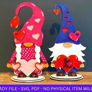 DIGITAL FILE, Valentine Standing Gnomes Girl Boy SVG File Set, Valentine's Day Gnome svg, Love Hearts, Shelf Sitter Gnome Laser Cut svg File