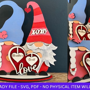 DIGITAL FILE, Valentine Standing Gnomes Gonks Couple SVG File Set, Valentine's Day Shelf Sitter Gnome svg, Love Hearts, Gnome Laser Cut File image 1