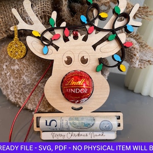 DIGITAAL BESTAND, rendierchocolade en geldhouder ornament SVG-bestand, kerstchocoladehouder svg, lasergesneden bestand, kerstboom, kerstman