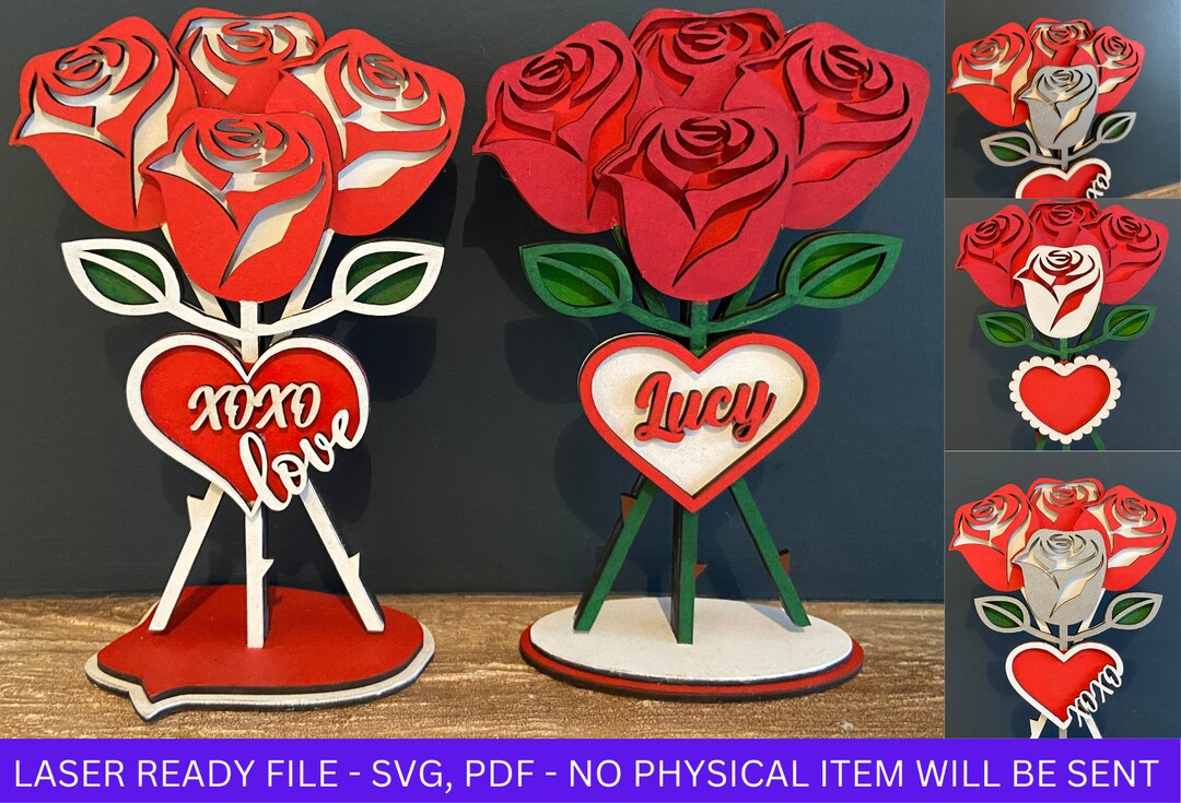 DIGITAL FILE, Valentines Day Bunch Roses With Stands SVG File ...