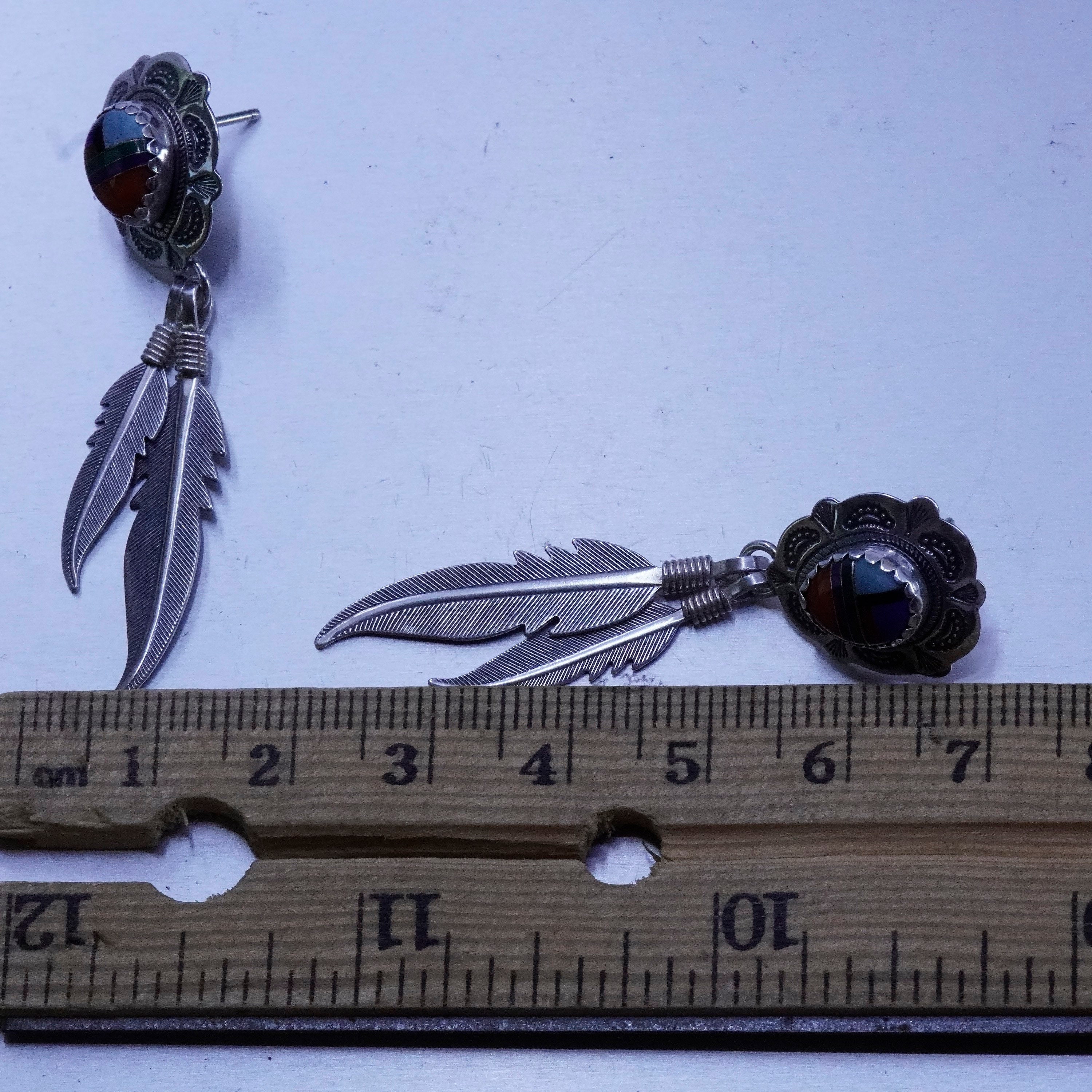 Vintage Q.T. Sterling Silver Handmade Earrings, Native