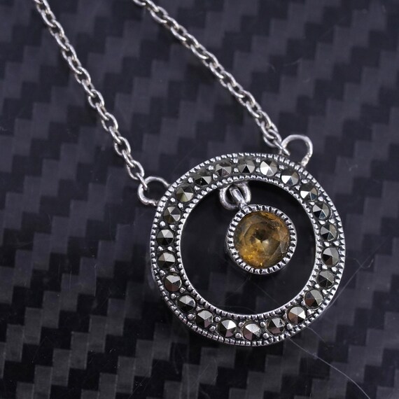 16” 1.6mm, vintage Judith Jack Sterling silver 925 circle chain necklace with circle citrine pendant  marcasite, stamped 925 JJ View 6