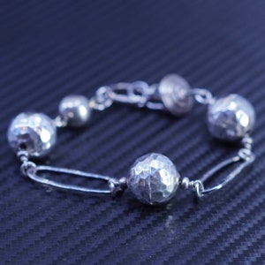 6.25”, vintage Sterlng Silver 925 handmade huge Bead Bracelet with toggle closure, silver tested