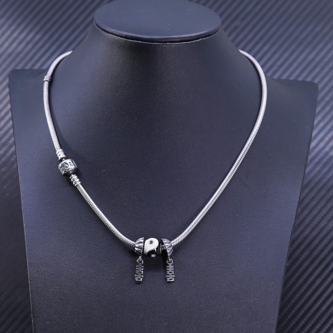 16” 3mm, Vintage Pandora ALE Sterling Silver 925 Snake Chain Necklace With  Bead Charms, Stamped 925 Pandora ALE