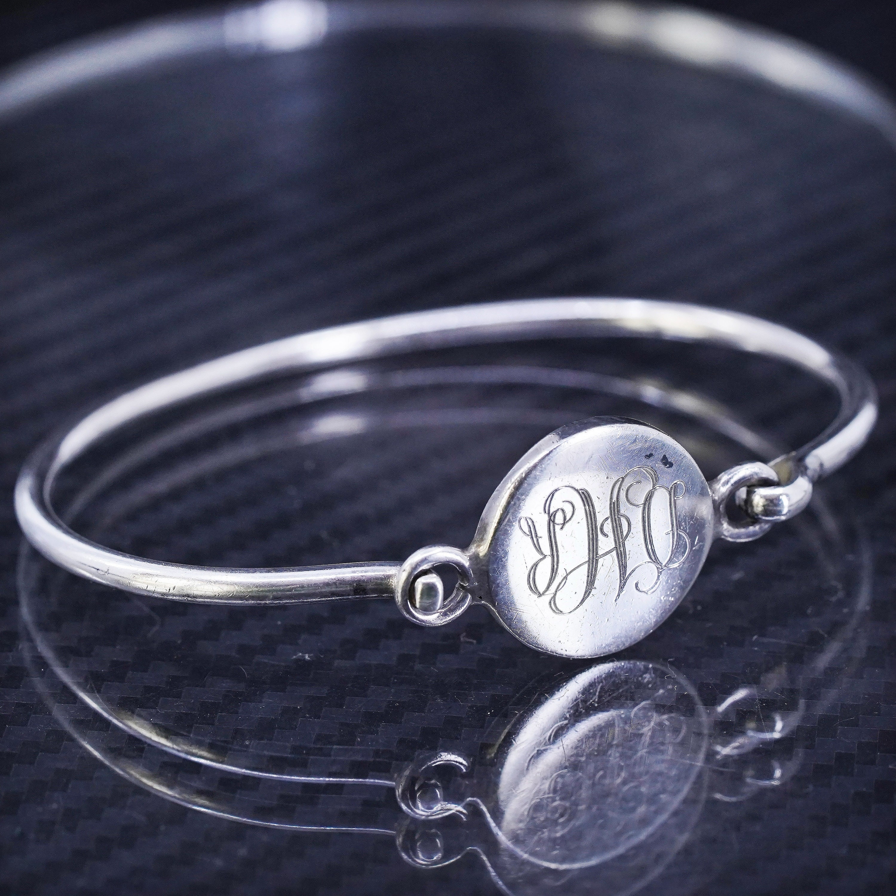 6.5”, Vintage Mexican Sterling Silver 925 Hinged Bangle, Bracelet