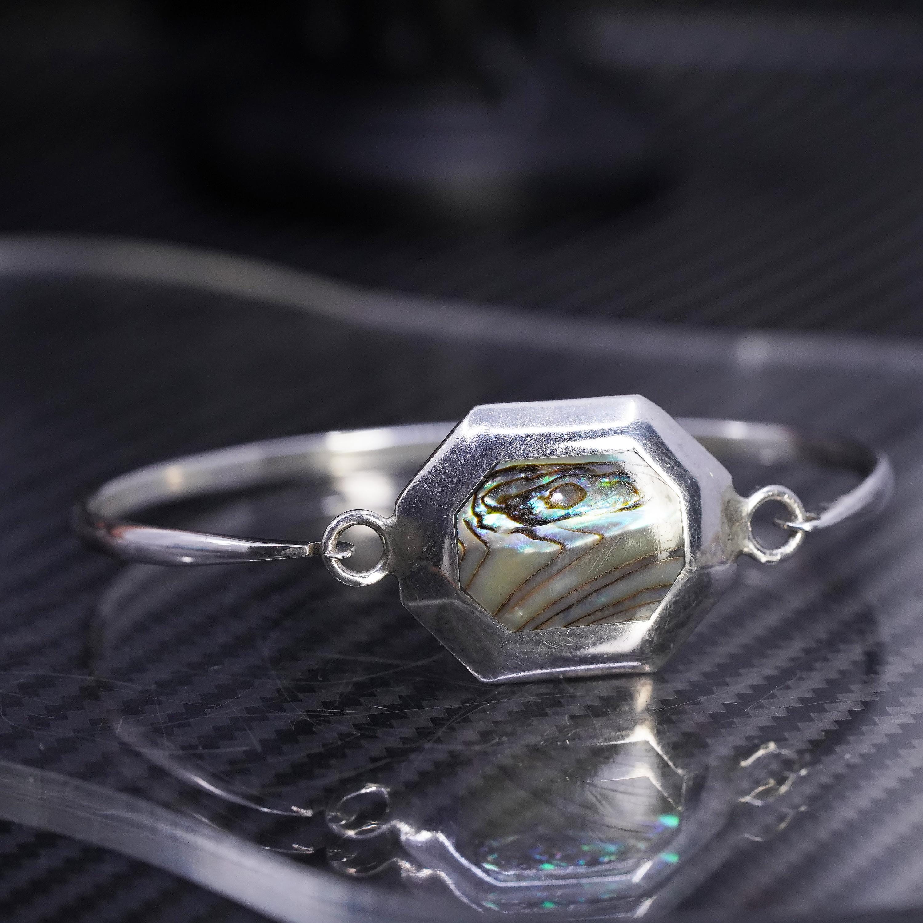 6.75”, Vintage Mexican Sterling Silver 925 Hinged Bangle, Bracelet
