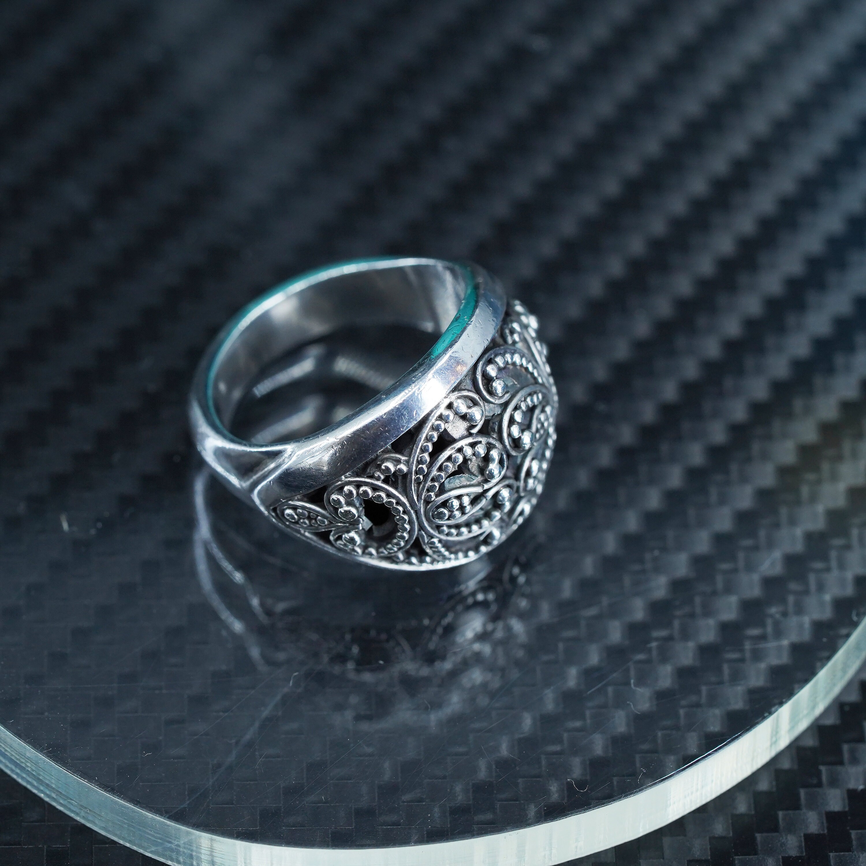 Size 7, Vintage Lois Hill Sterling Silver 925 Handmade Bali Beaded 