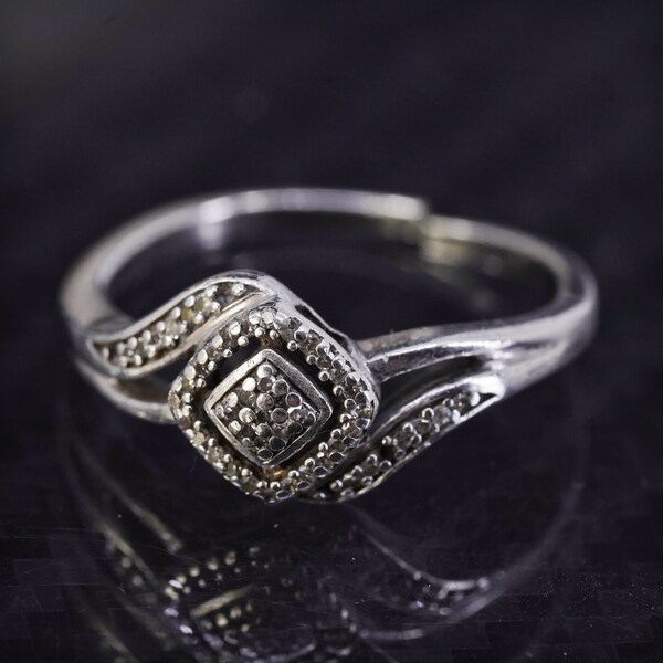 Size 6, vintage sterling silver 925 statement ring with cluster diamond, stamped 925, band is cut
