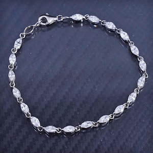 7”, vintage sterling silver 925 tennis bracelet with clear cz, stamped 925