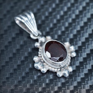 Vintage sterling 925 silver handmade pendant with ruby and beads, stamped 925