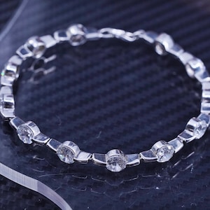 7”, vintage sterling silver 925 tennis bracelet with clear cz, stamped 925