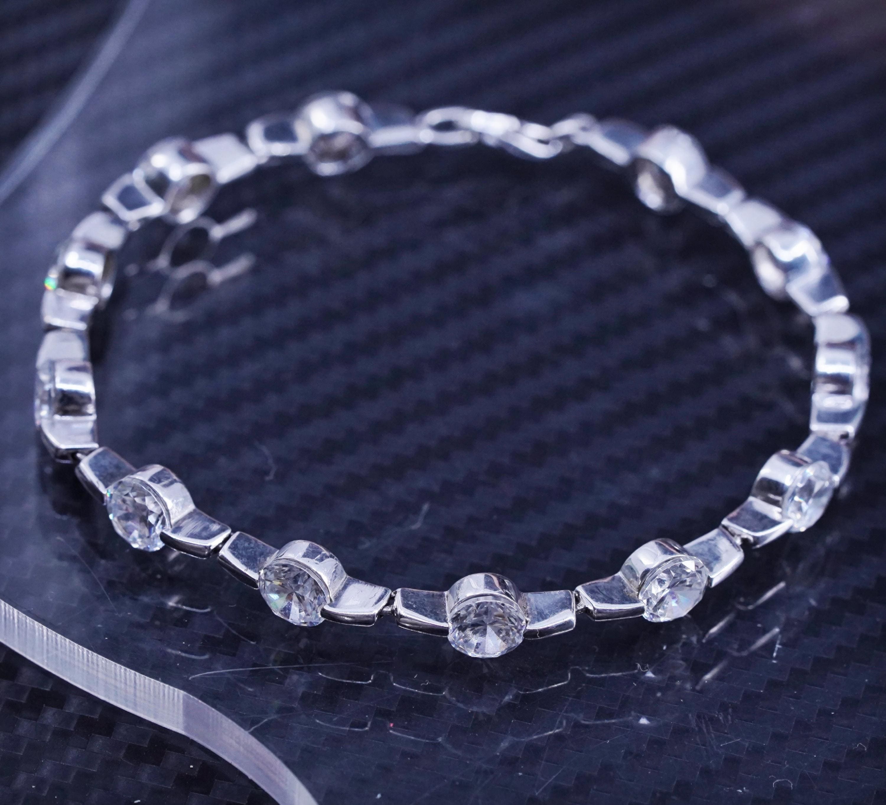 7”, Vintage Sterling Silver 925 Tennis Bracelet With Clear Cz