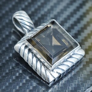 Vintage sterling silver 925 handmade pendant with smoky quartz, stamped 925