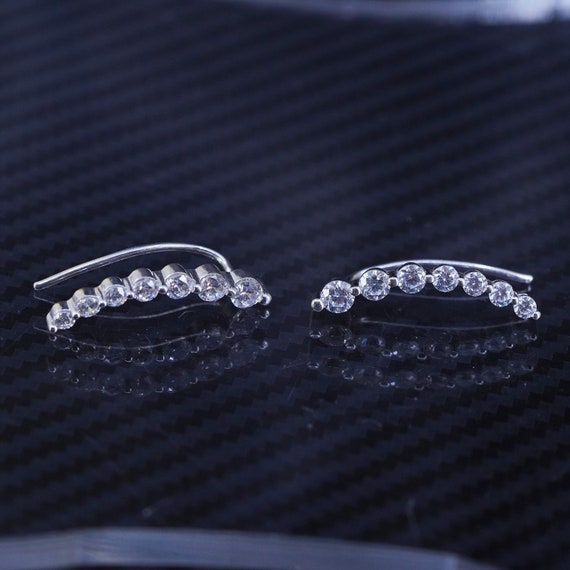 1”, Vintage sterling silver 925 curvy cz earrings… - image 4