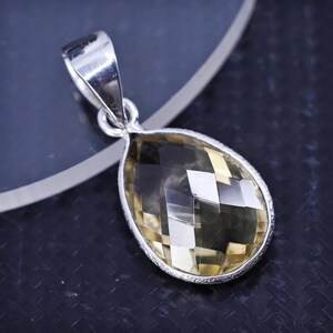 Vintage sterling 925 silver handmade teardrop pendant with citrine, stamped 925