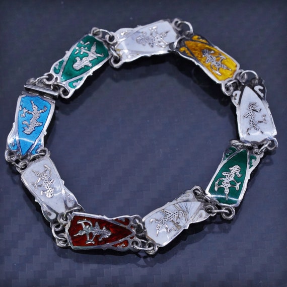 6.5”, Vintage Indian Siam Sterling Silver 925 Color Enamel Links