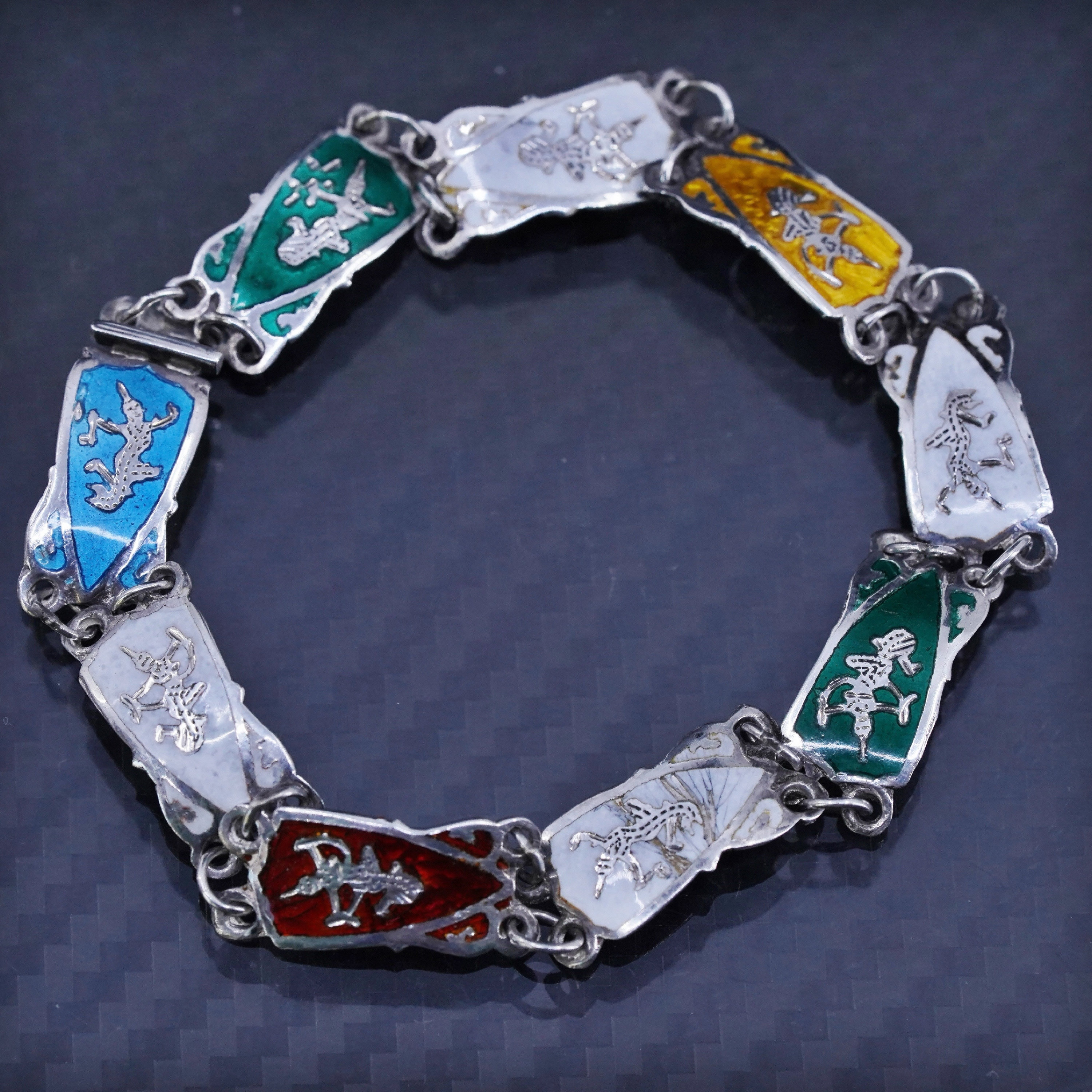 Bracelet Vintage ATHOC En Argent Sterling 925, Perles Grecques Bleues, Signé - Occasion Très Bon état