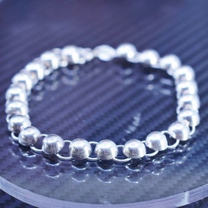 7.75” 7mm, vintage Sterlng Silver 925 handmade Bead Bracelet, stamped 925