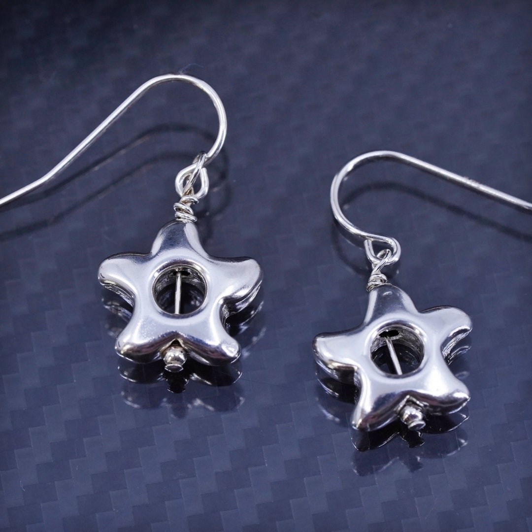 【STARJEWELRY】SV925SWING PIERCED EARRINGS Vintage Sterling Silver 925 Handmade Star Earrings, Stamped