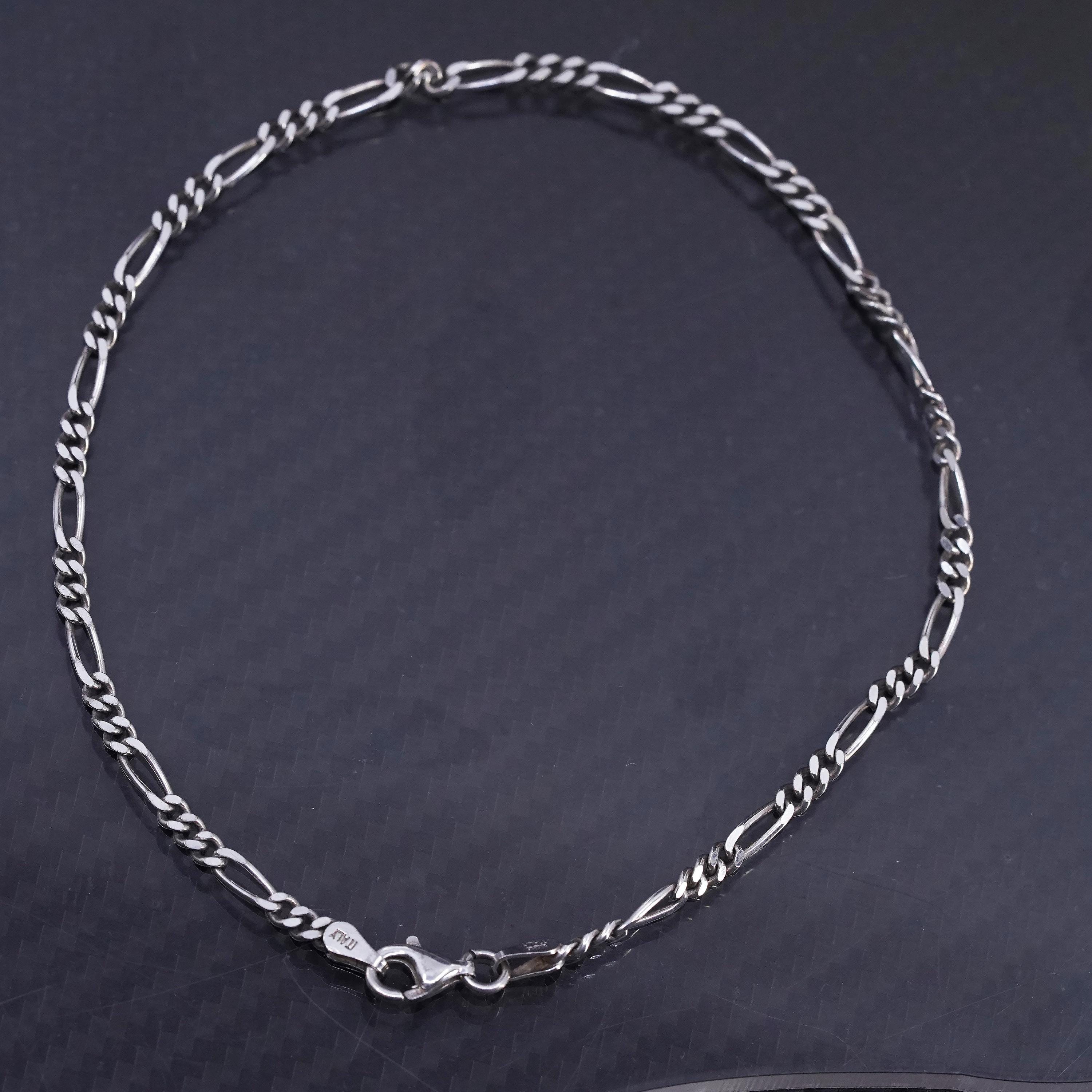 Cavigliera In Argento 925 Figaro Con Piastrine - Regolabile 23-30 Cm
