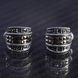 Vintage Judith Jack sterling silver 925 huggie studs earrings with marcasite, stamped 925 JJ