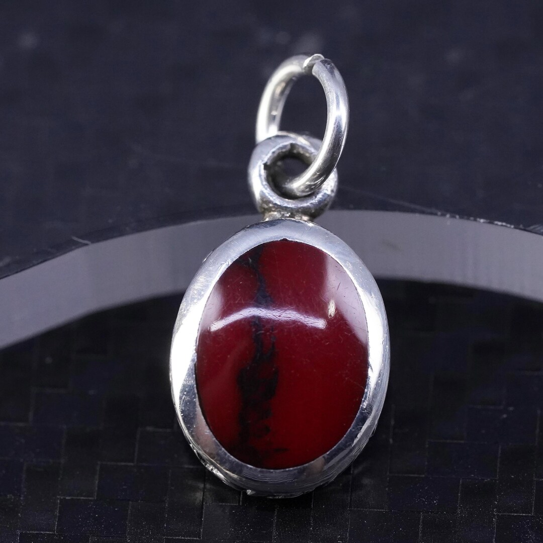 Vintage Sterling Silver 925 Handmade Pendant With Red Jasper Inlay ...
