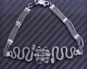 925 Sterling Silver Vintage Snake Head Ornate Rolo Link Bracelet