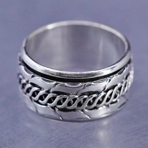 size 6.5, vintage sterling silver 925 handmade textured spinner band ring, stamped 925