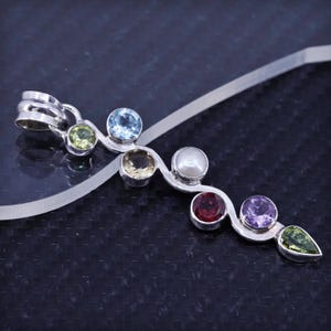 Vintage sterling 925-zilveren handgemaakte hanger met robijn amethist citrien topaas peridot, gestempeld 925