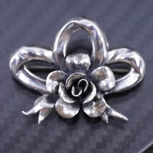 Vintage sterling silver 925 handmade rose flower brooch, stamped Sterling