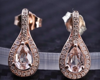 Vintage Rose Gold Sterling Silber 925 handgemachte Träne Tropfen Ohrringe, gestempelt 925