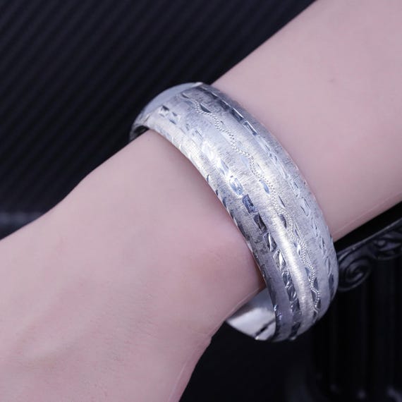7.5”, Vintage Jewelry, Sterling Silver 925 Hinged Bangle, Wide