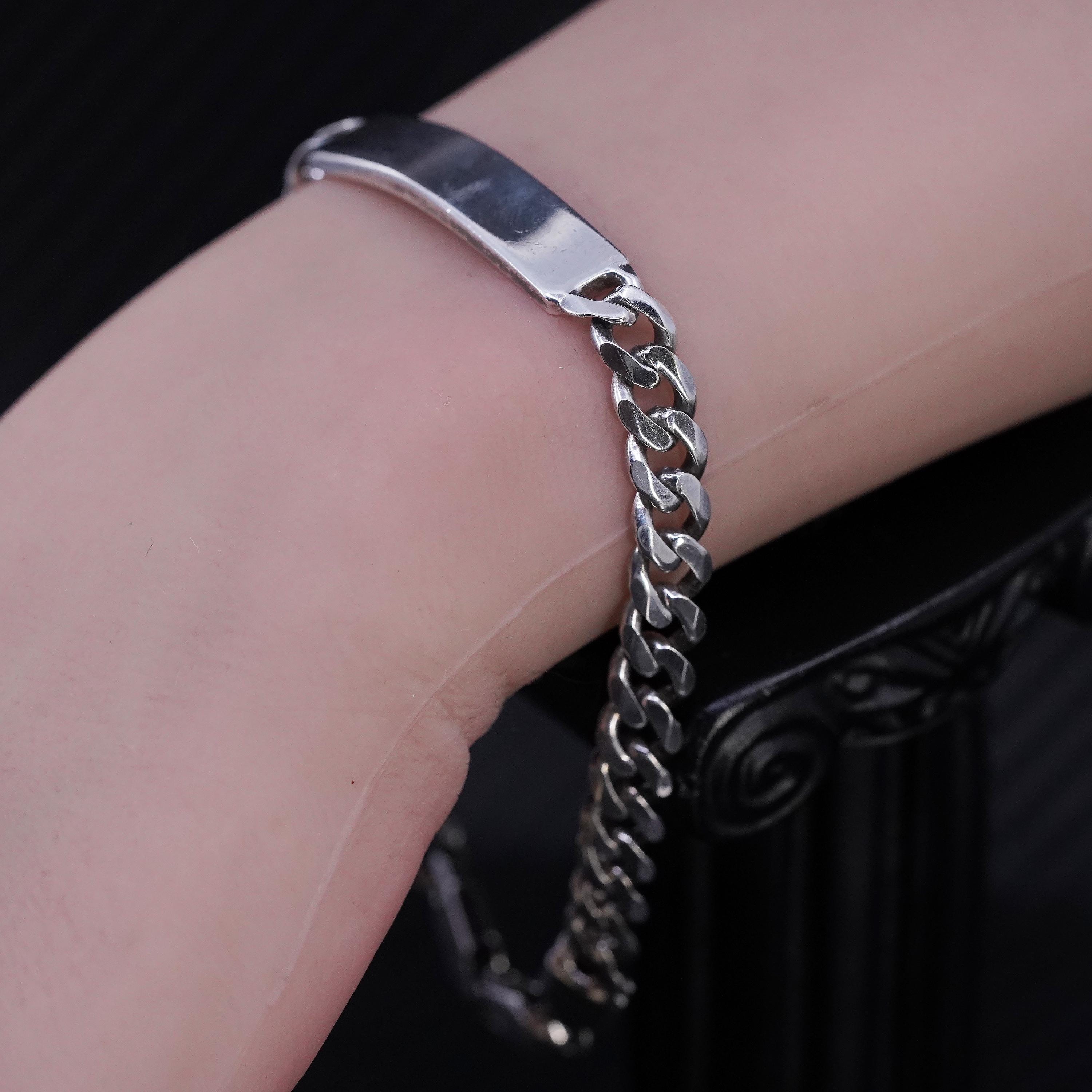 80’s Italy ID chain bracelet Vintage ANSON Sterling Silver 18k ID Bracelet 8 1/2” With