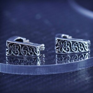 0.75”, vintage sterling silver 925 triangular huggie hoops textured earrings, stamped 925