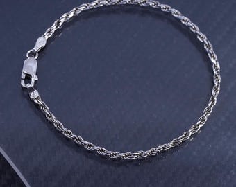 7” 2mm, Vintage Italian Sterling Silver 925 Handmade Rope Chain