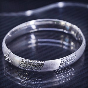 7 pouces, bijoux vintage, jonc à charnière en argent sterling 925, bracelet texturé, estampé 925