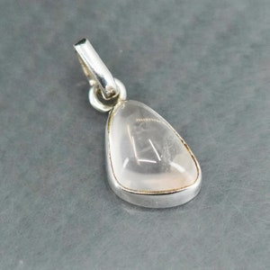 Vintage sterling silver 925 handmade pendant with rose pink quartz, stamped 925 J