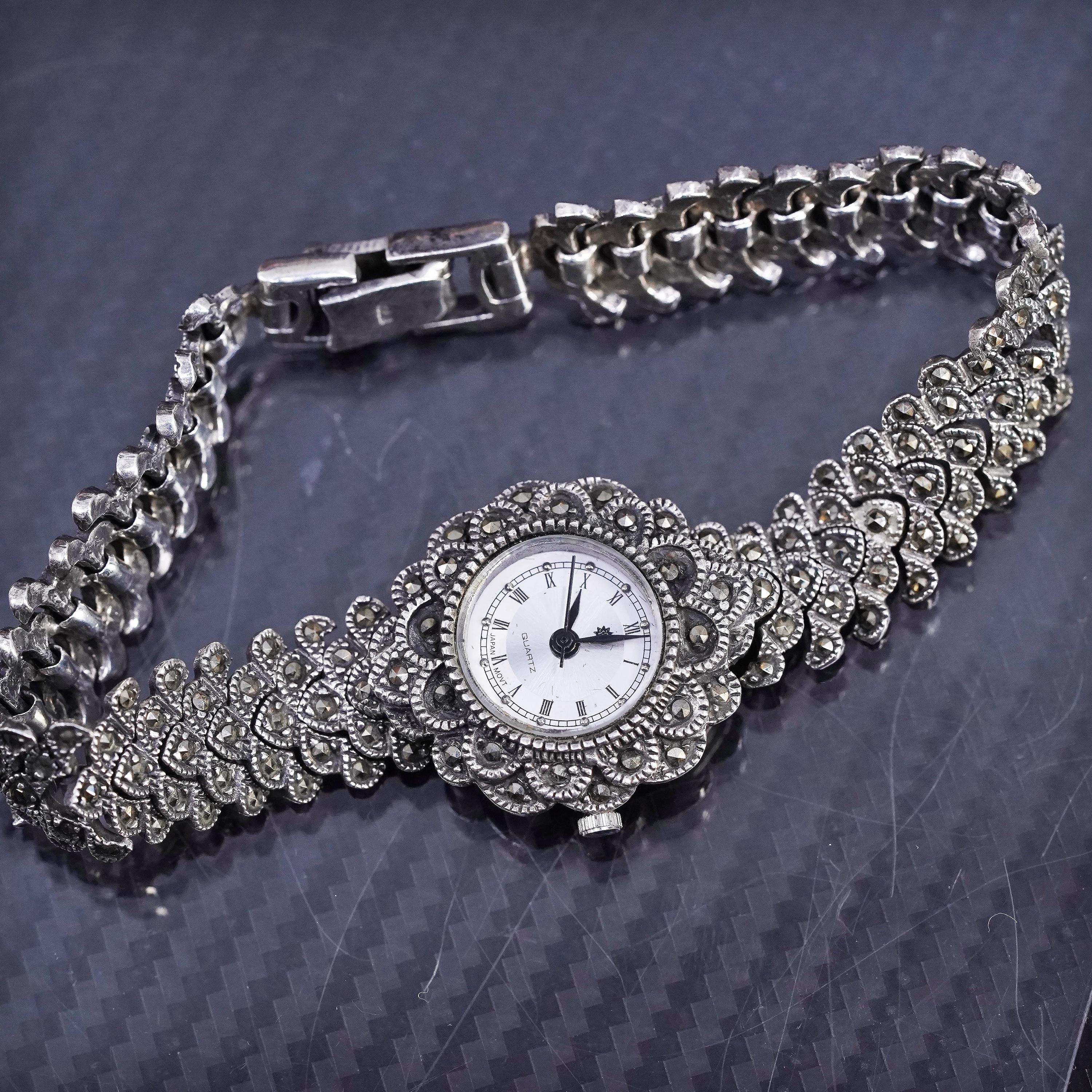 7インチ、ヴィンテージ925スターリングシルバーケースバンドクォーツ