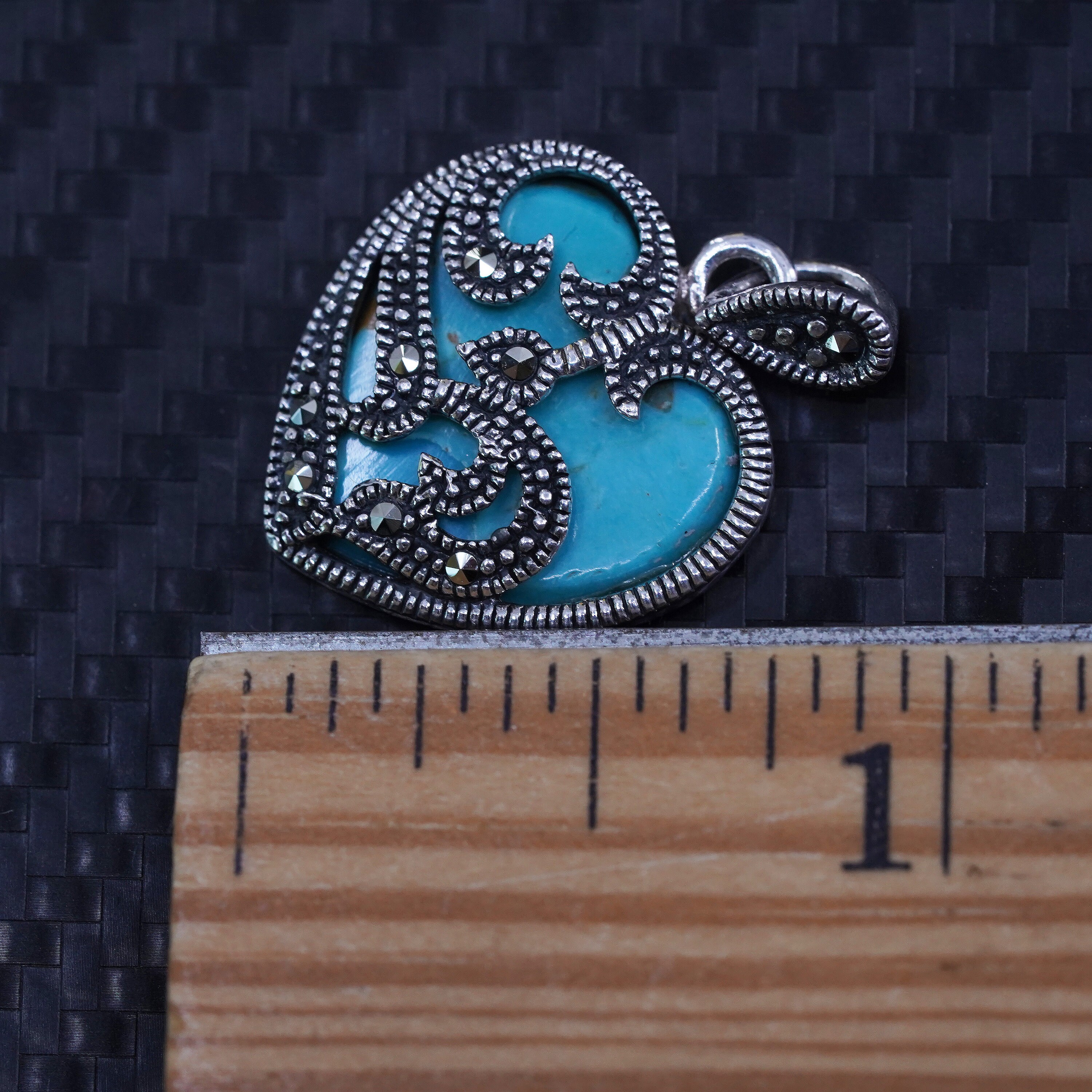 Collier Cœur En Argent Sterling 925 Avec Marcasite Et Turquoise – Neuf Sans Emballage