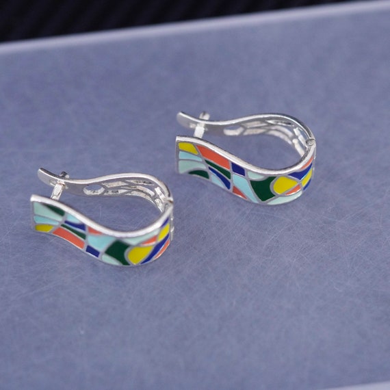 1”, RARE modern Sterling Silver Colorful Enamel H… - image 3