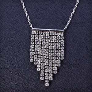 17” 1mm, vintage sterling silver 925 circle chain necklace with fringe pendant and cluster cz, stamped 925