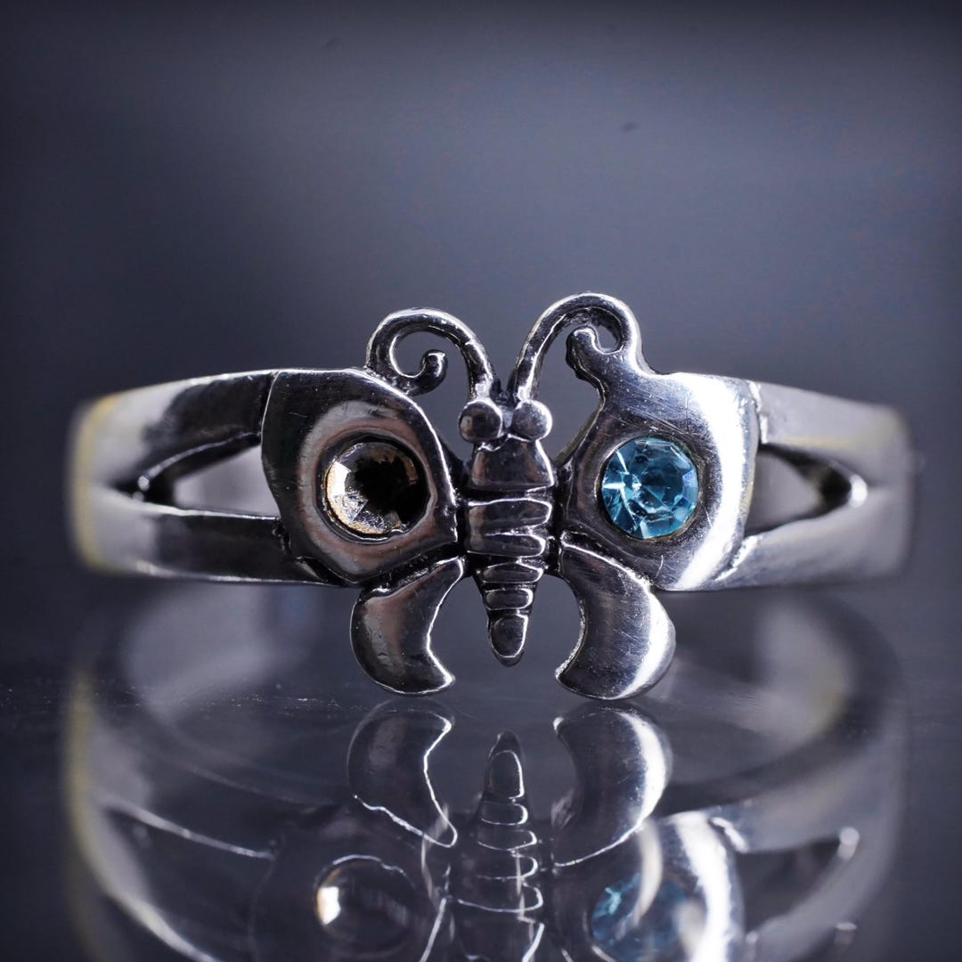 Anello Punta Farfalla In Argento .925 Ossidato – Regolabile, Fatto A Mano Negli USA