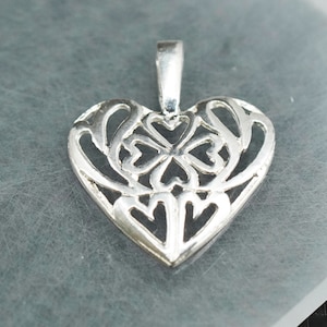 Vintage sterling silver 925 handmade filigree heart pendant, stamped 925