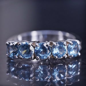 Anillo de compromiso vintage de plata de ley 925, talla 9, con topacio azul, estampado 925