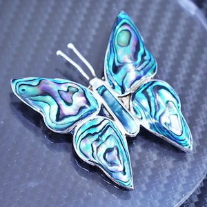 Vintage taxco sterling silver 925 handmade abalone butterfly brooch, stamped 925 Mexico