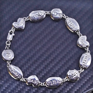 7.25”, vintage sterling silver 925 bubble link inspiration bracelet engraved “love dream live laugh hope truth”, stamped 925