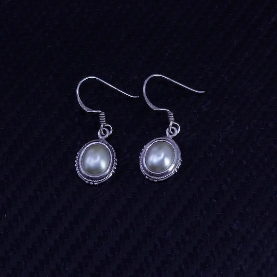 Vintage sterling silver 925 handmade oval pearl e… - image 3