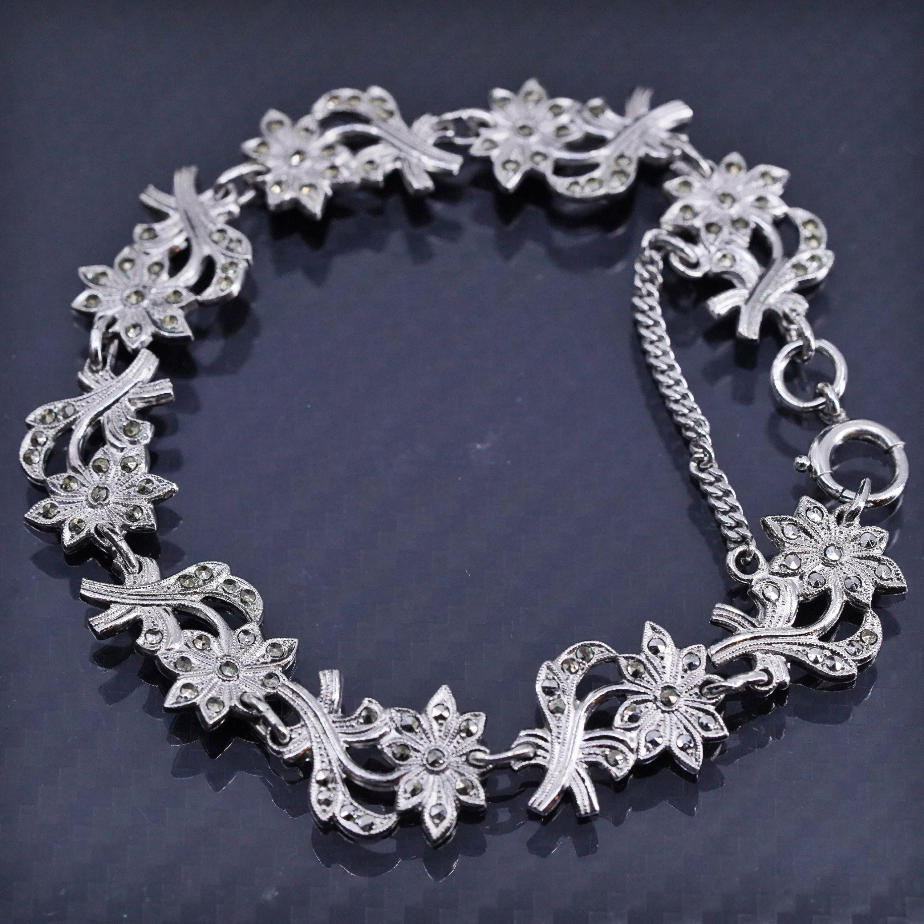 7.5”, Vintage Sterling Silver 925 Tennis Floral Bracelet 7.5”, Vintage Sterling Silver 925 Tennis Floral Bracelet