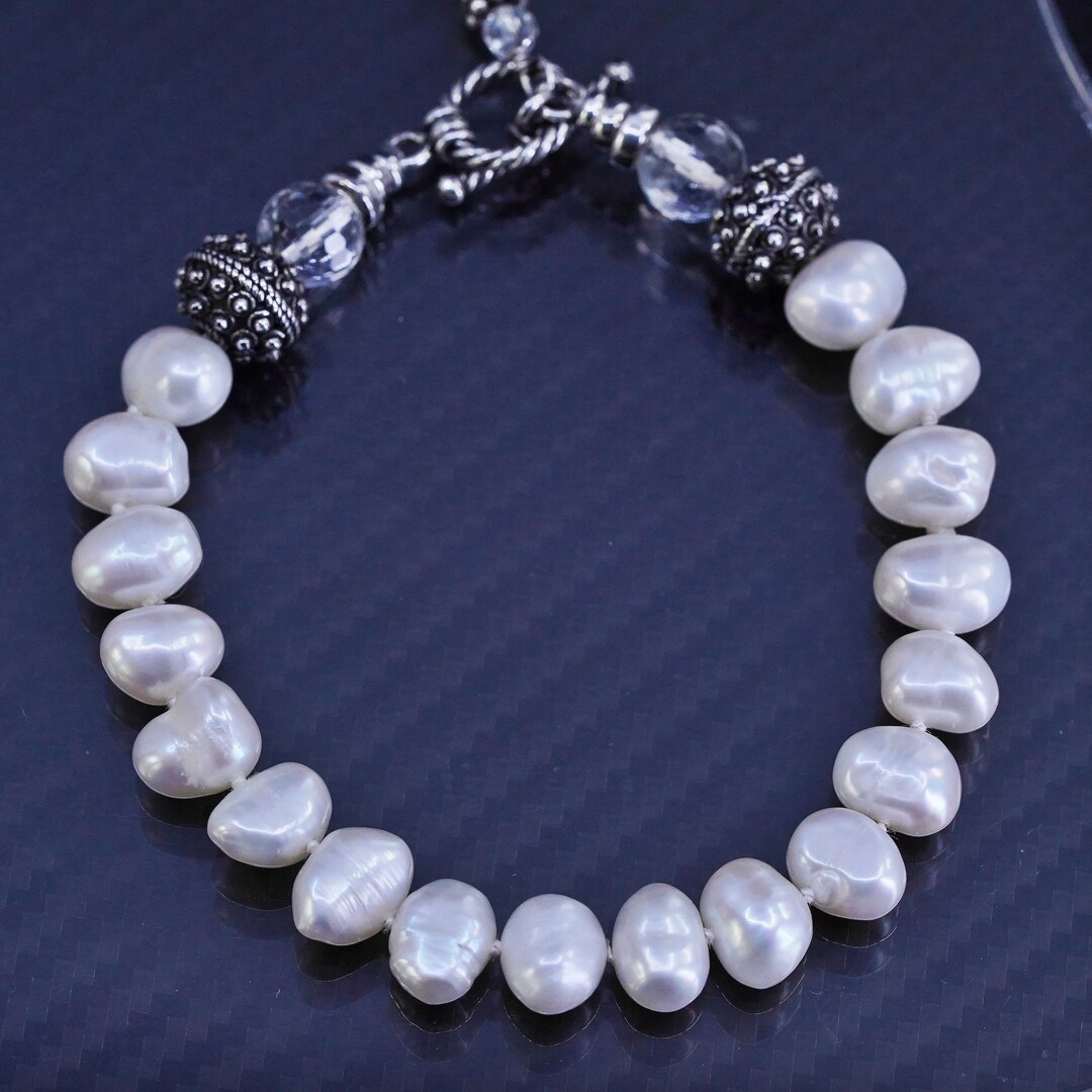 7.25”, Vintage Sterling Silver 925 Handmade Freshwater Pearl 7.25”, Vintage Sterling Silver 925 Handmade Freshwater Pearl