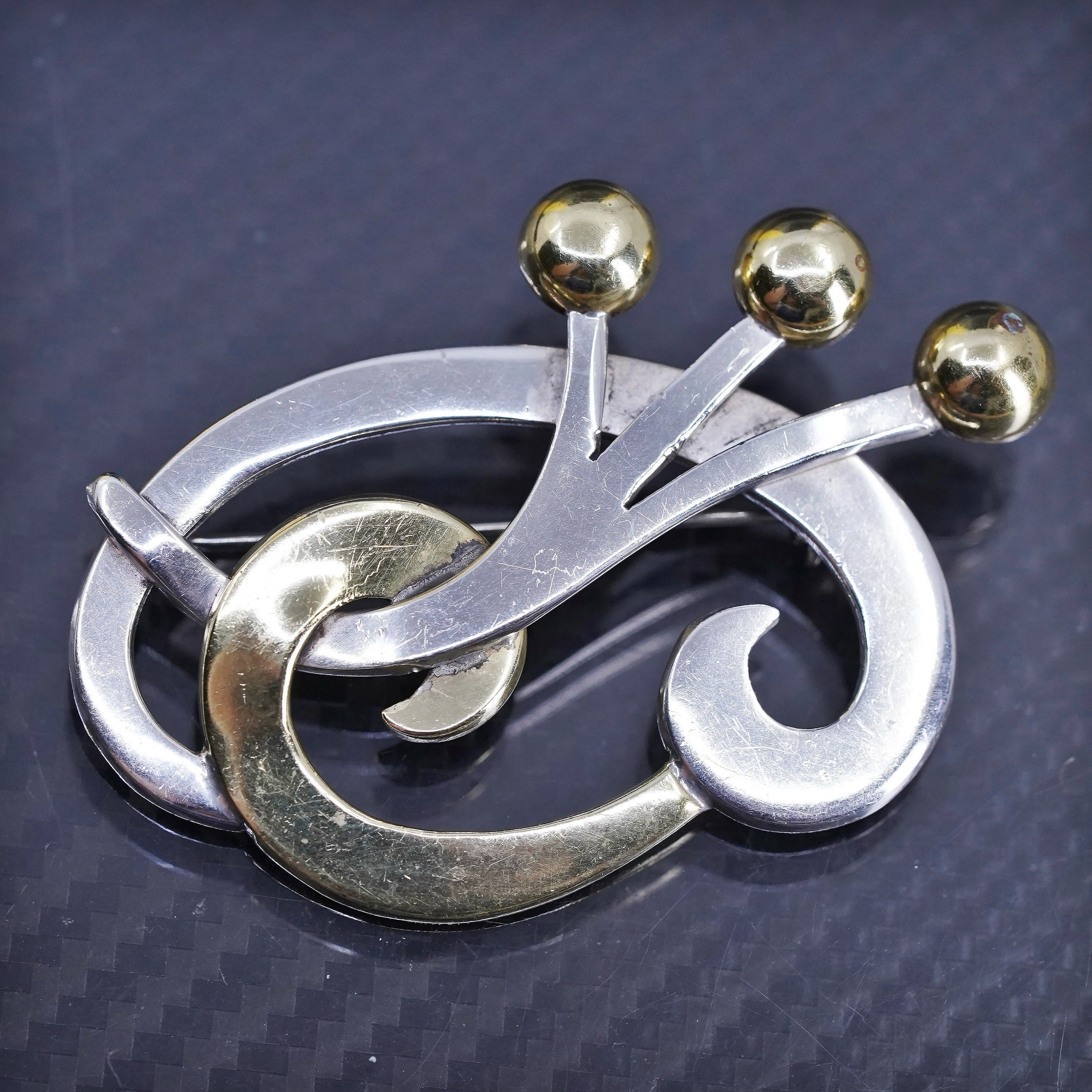 Ancienne broche rose en argent 925 signée Mexico